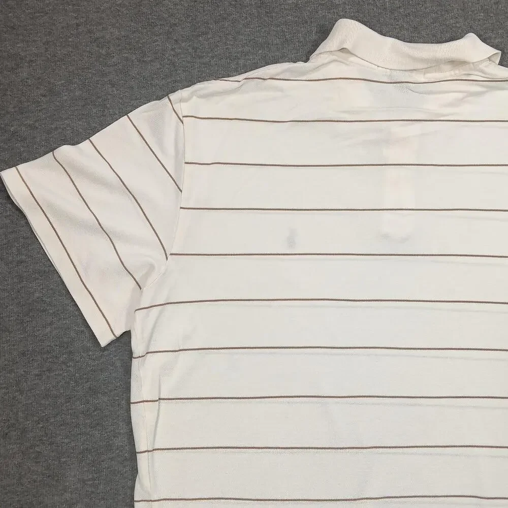 Polo Ralph Lauren Polo Shirt Mens XL White Tan Striped Pima Cotton Short Sleeve